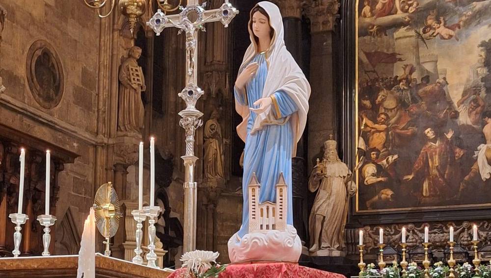 Medjugorje-Statue beim Friedensgebet 2024 im Wiener Stephansdom