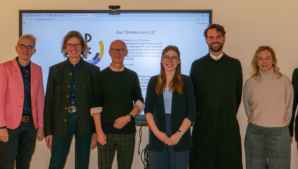 v. l. fr. Andras Remler (Göttweig), Nicole Stockhoff (Münster), Markus Wittman (Eichstätt), Christoph Freilinger (ÖLI), Kristina Jansen (Münster), P. Johannes Feierabend (Leiter ÖLI), Katharina Hoos (Würzburg), Stephan Steger (Würzburg)